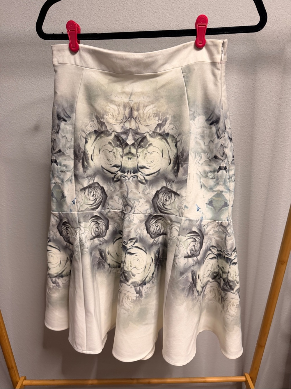Floral Print White & Gray Circle Skirt